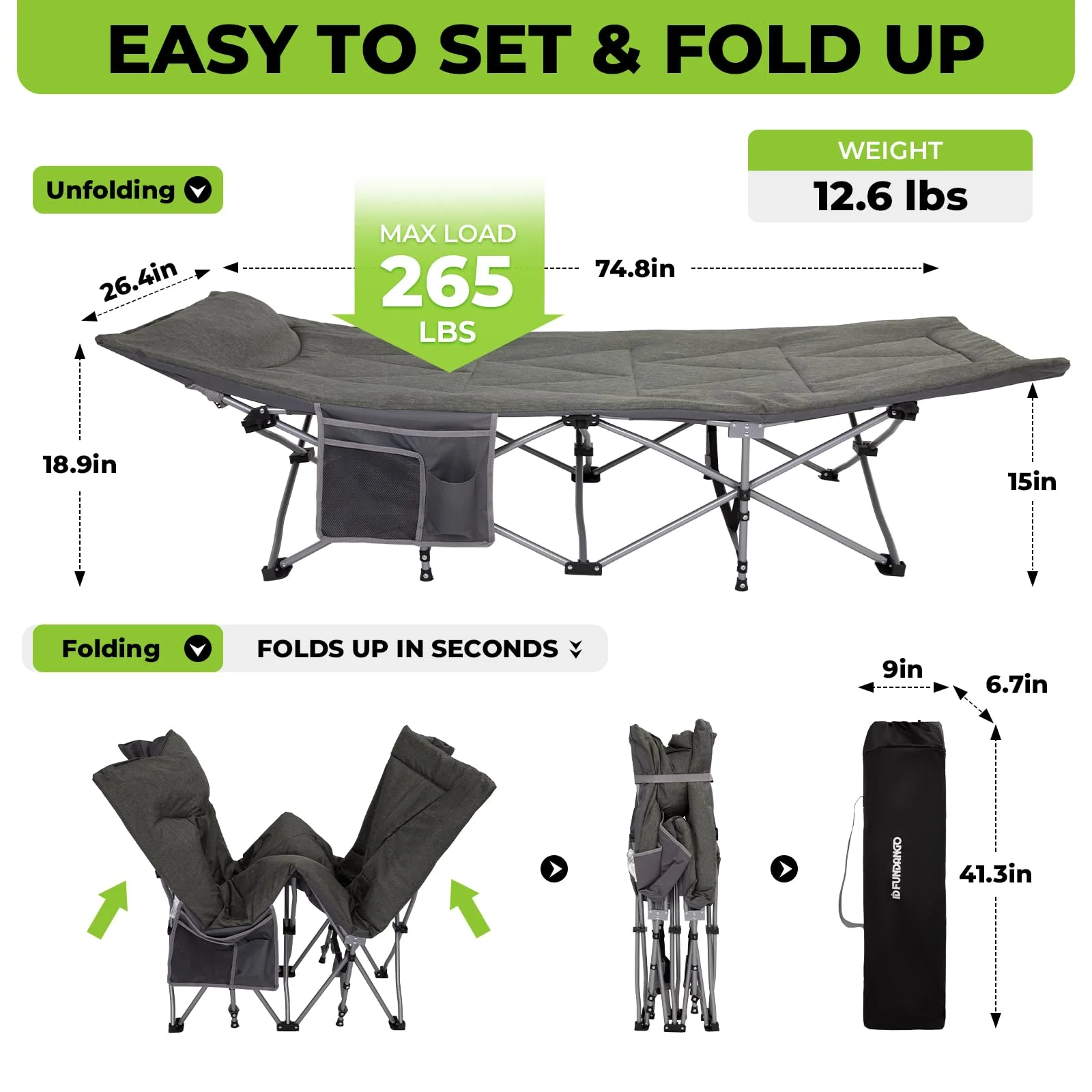 FUNDANGO 9C2436 Oak Pro Camping Cot Foldable - Image 4