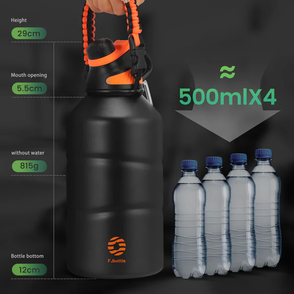FEIJIAN Fjbottle Manyetik Kapaklı Spor Matara 1900ml Siyah - Görsel 6