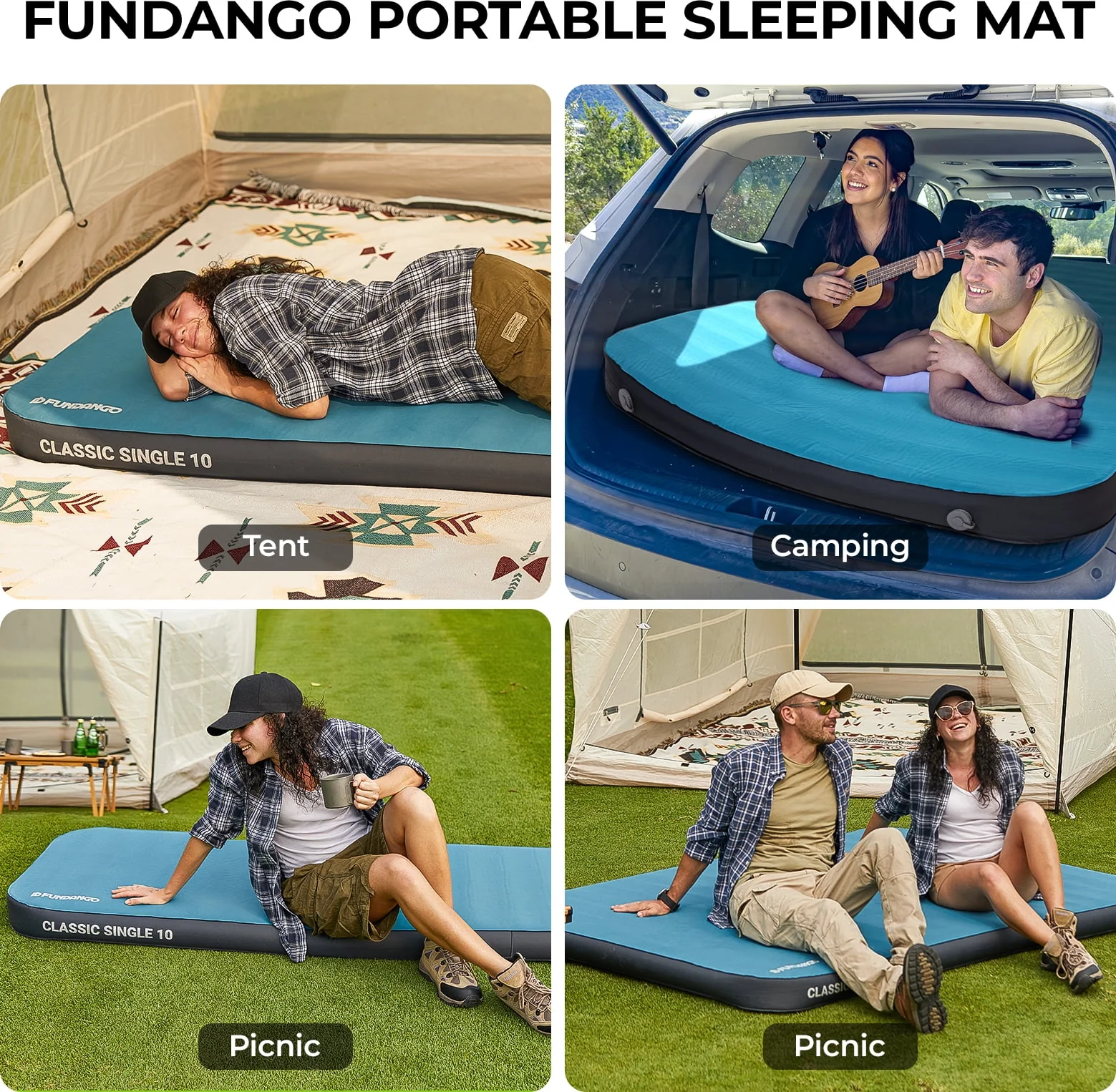 FUNDANGO Classic Double 10 Camping Mat Blue - Image 4